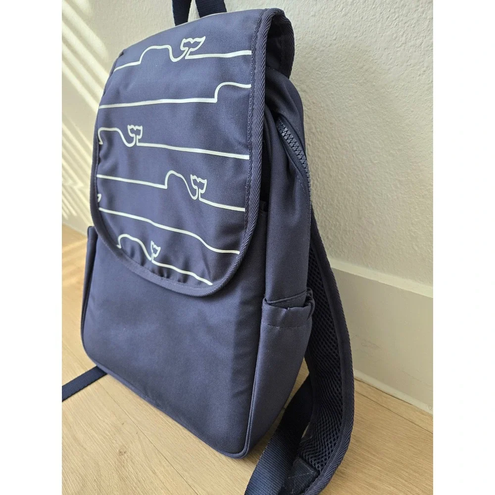 Vineyard Vines Navy Blue Whale Print Canvas Backpack Adjustable Straps
